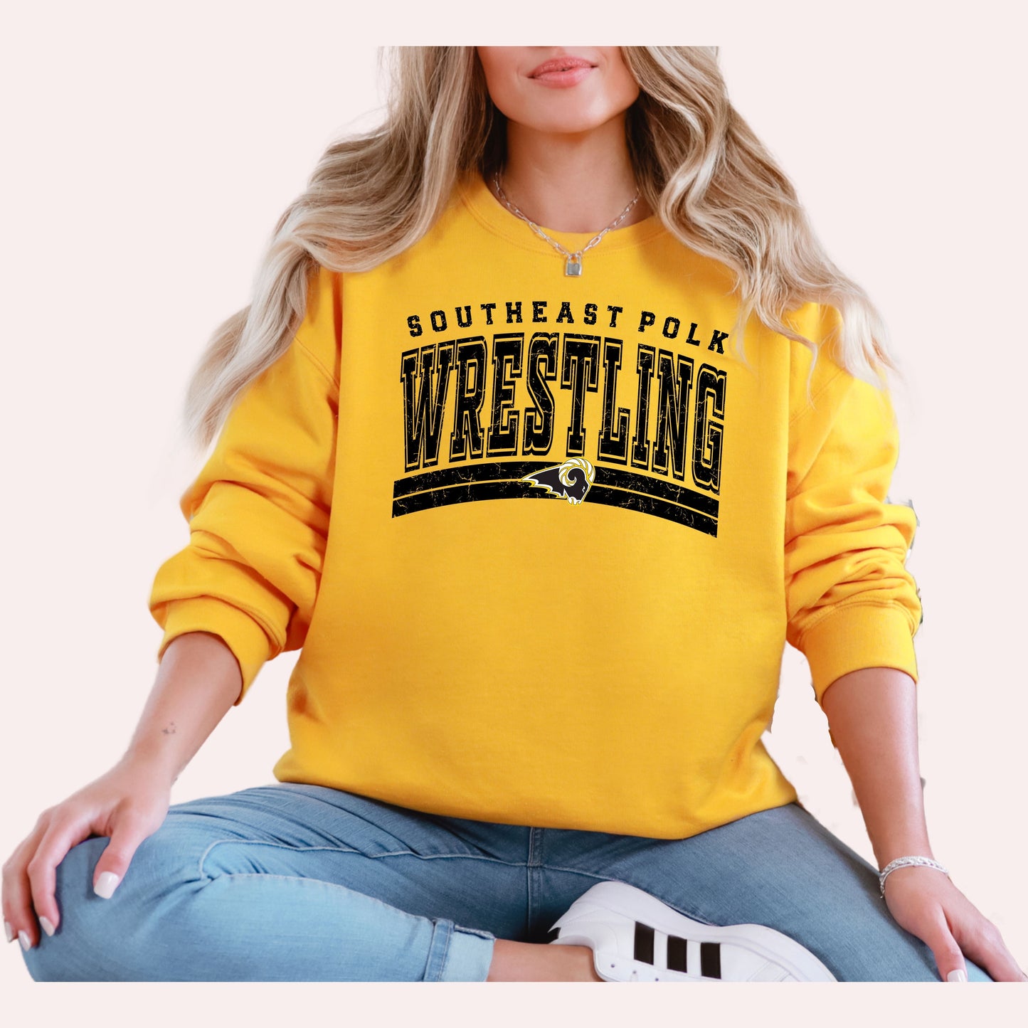 Southeast Polk Wrestling Curved Distressed Hoodie