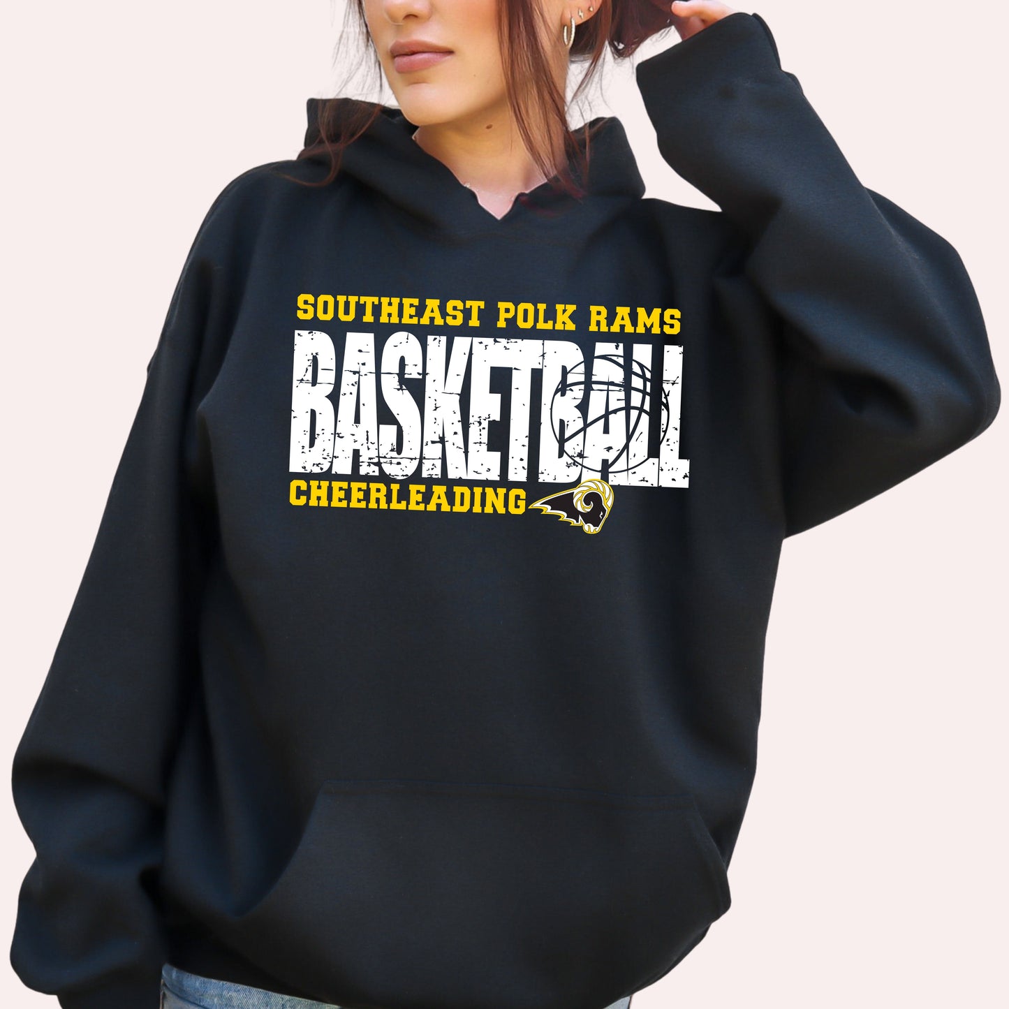 Southeast Polk Rams Distressed Basketball Cheerleading Crewneck