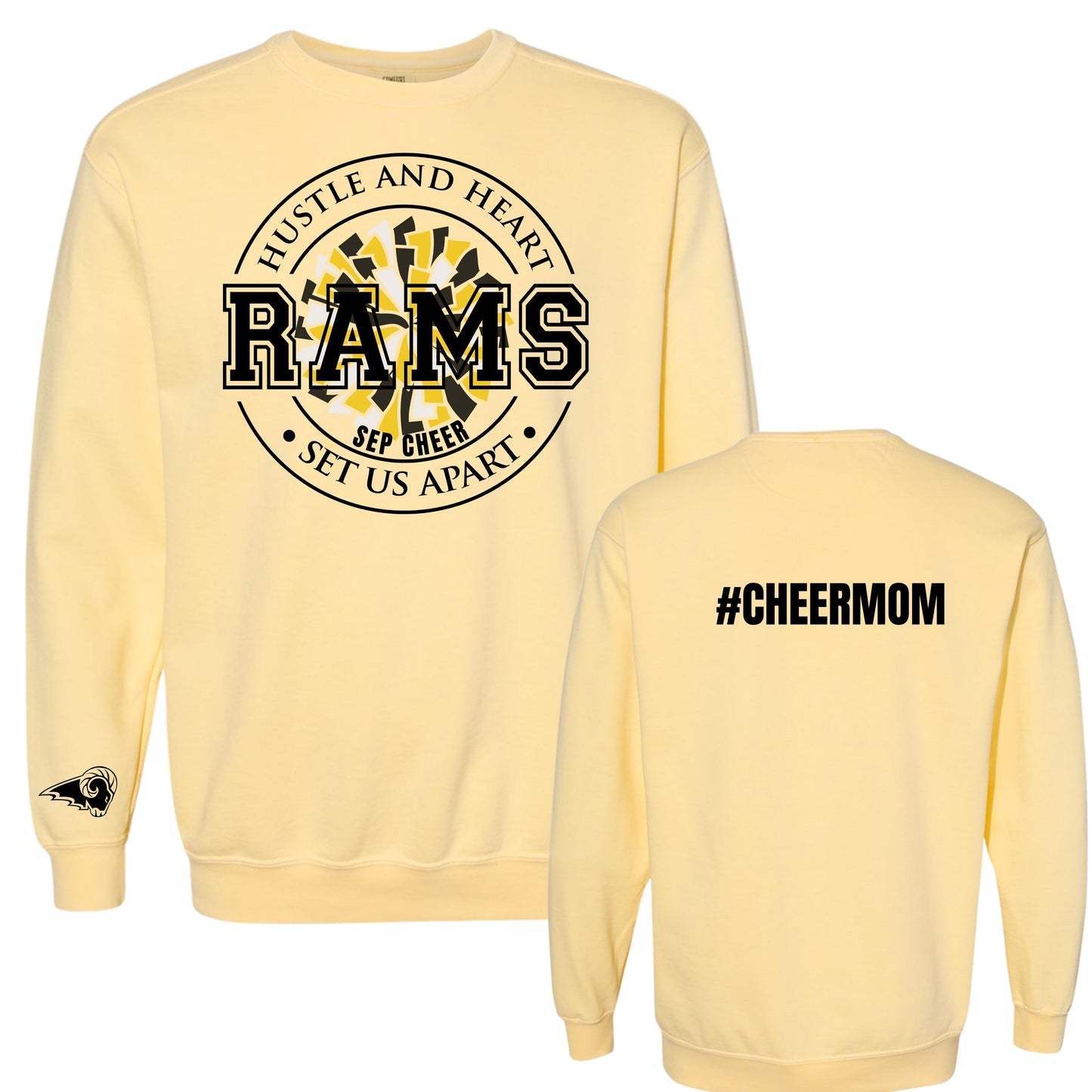 SEP Hustle and Heart Cheer Mom Crewneck | Comfort Colors
