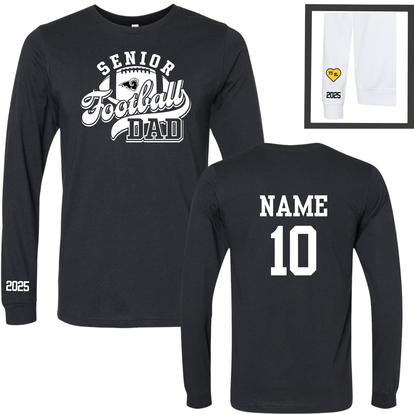 Senior Football Mom / Dad Long Sleeve T-Shirt - Black (2025)
