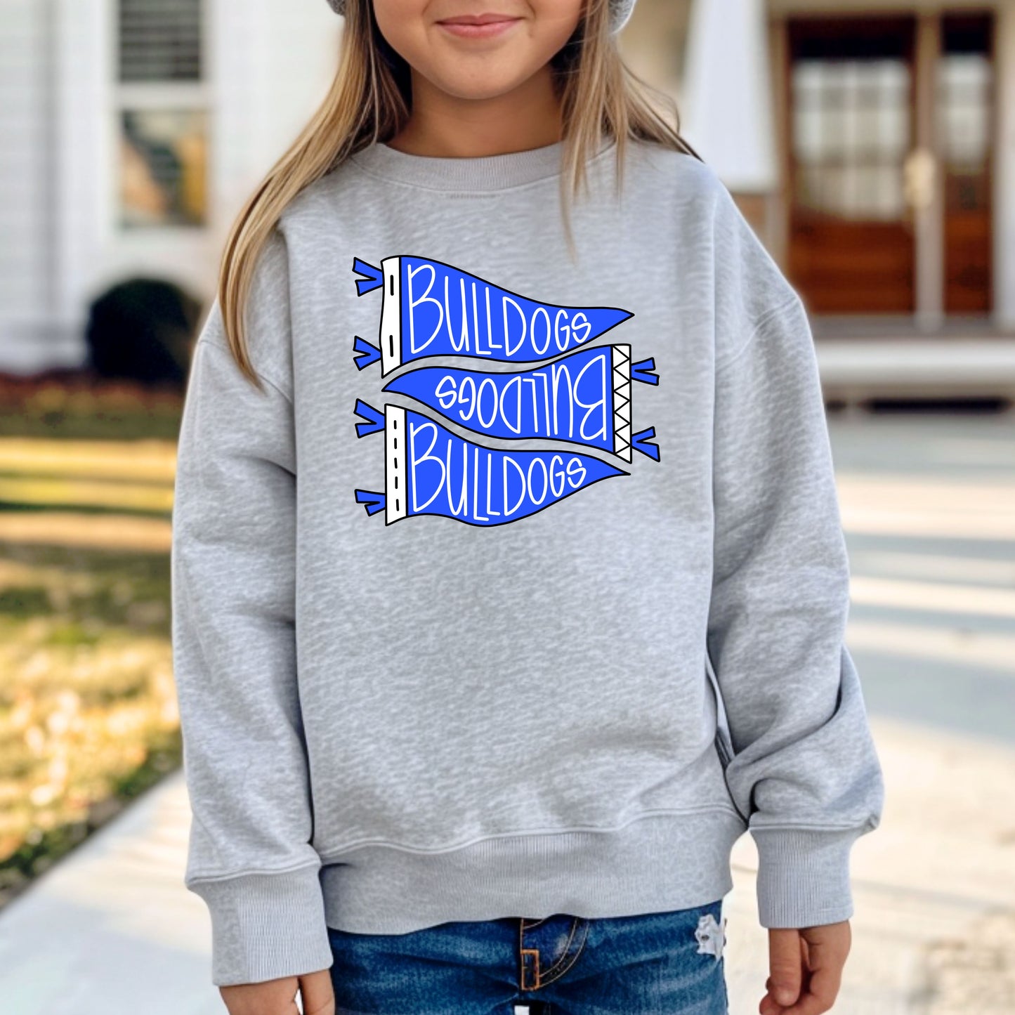 Bulldog Pennant flags (blue) Crewneck