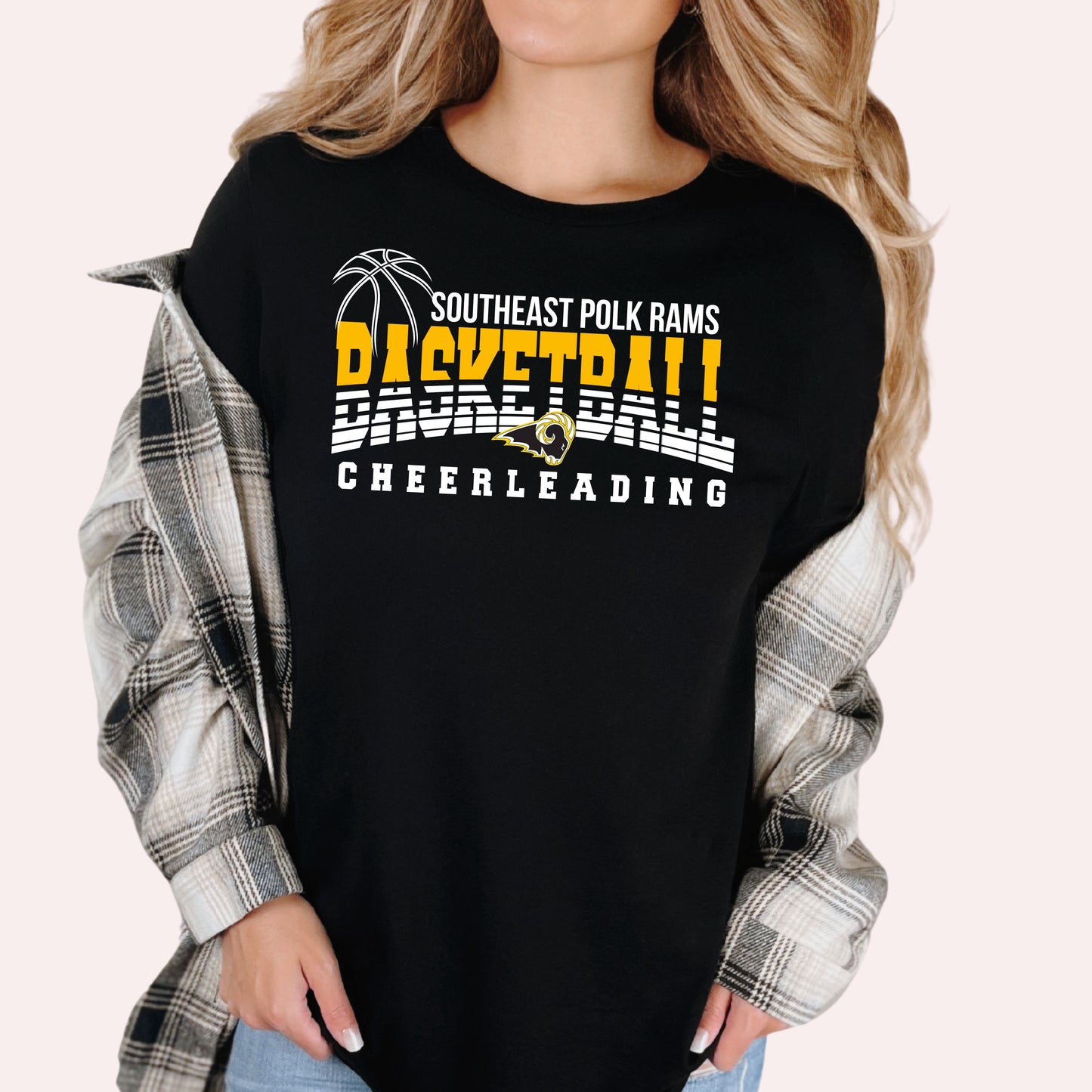 Southeast Polk Rams Lined Basketball Cheerleading T-Shirt