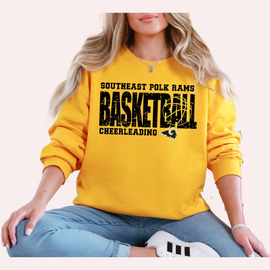 Southeast Polk Rams Distressed Basketball Cheerleading Crewneck