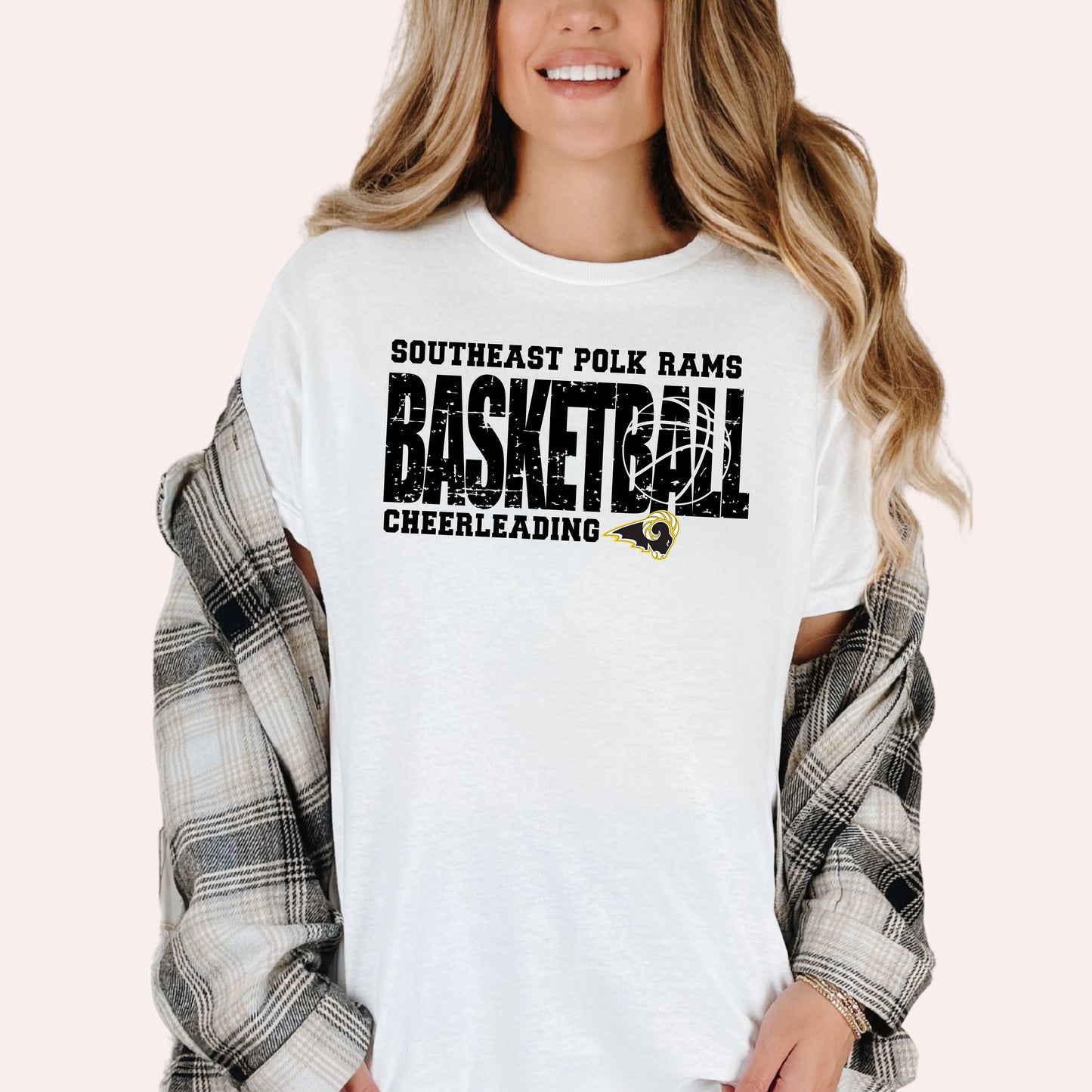 Southeast Polk Rams Distressed Basketball Cheerleading T-Shirt