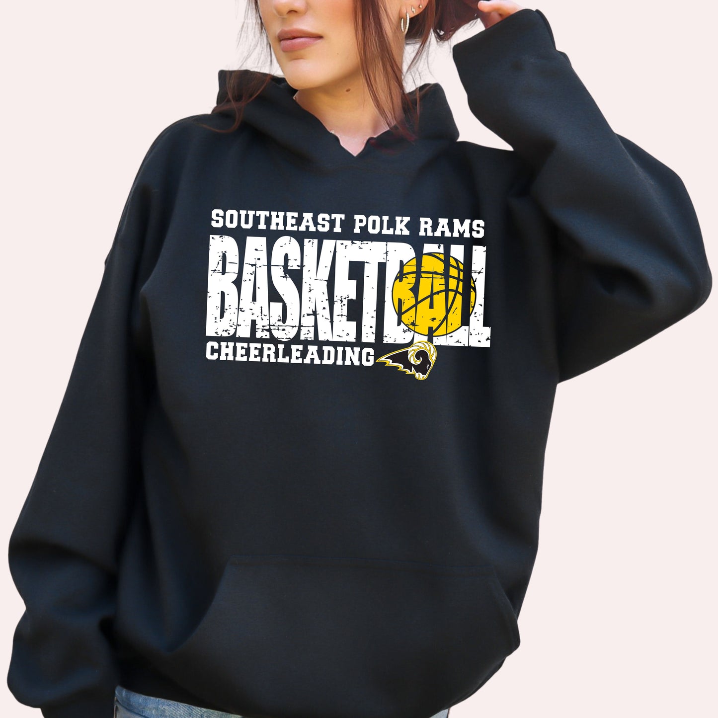 Southeast Polk Rams Distressed Basketball Cheerleading T-Shirt