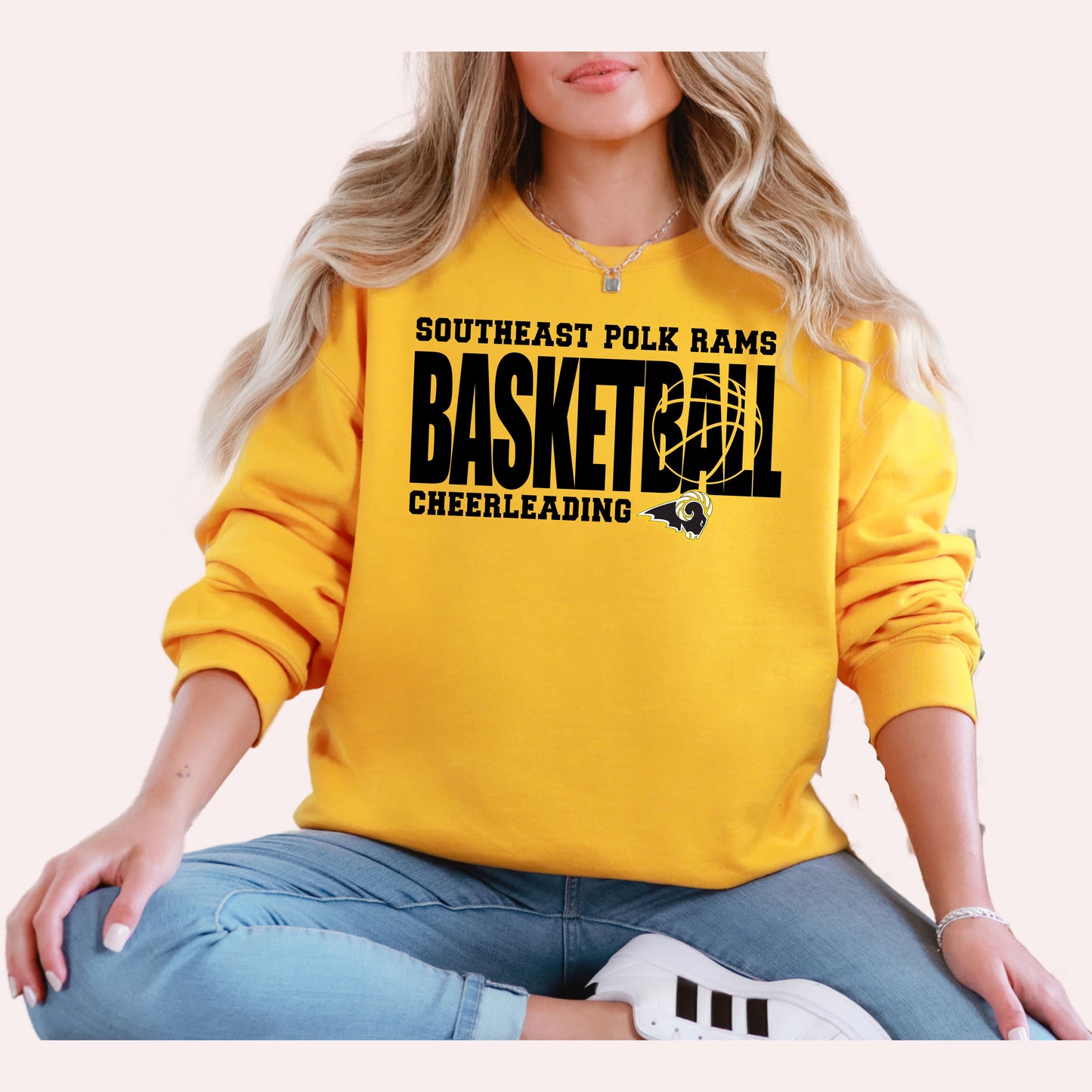 Southeast Polk Rams Tall Basketball Cheerleading Crewneck
