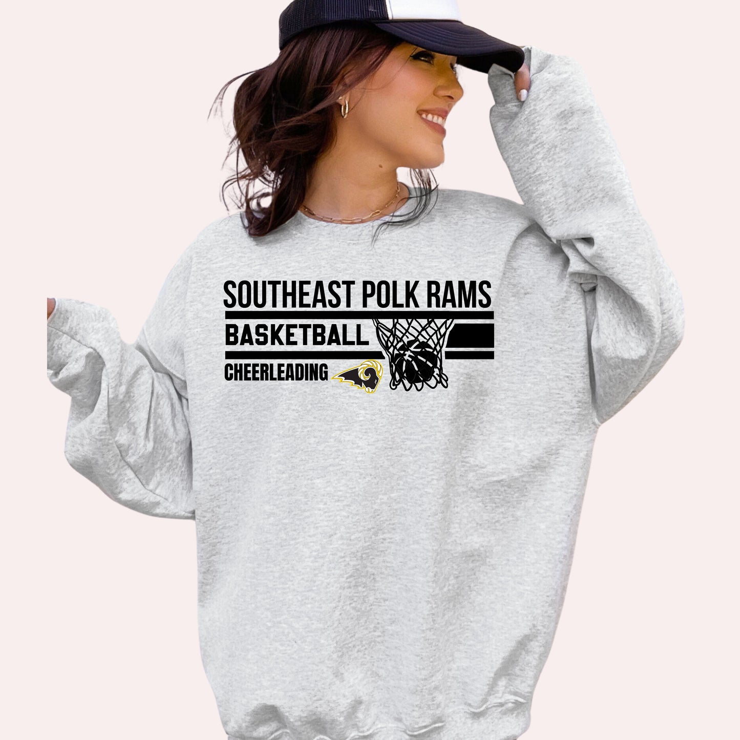 Southeast Polk Rams Hoops Basketball Cheerleading Crewneck