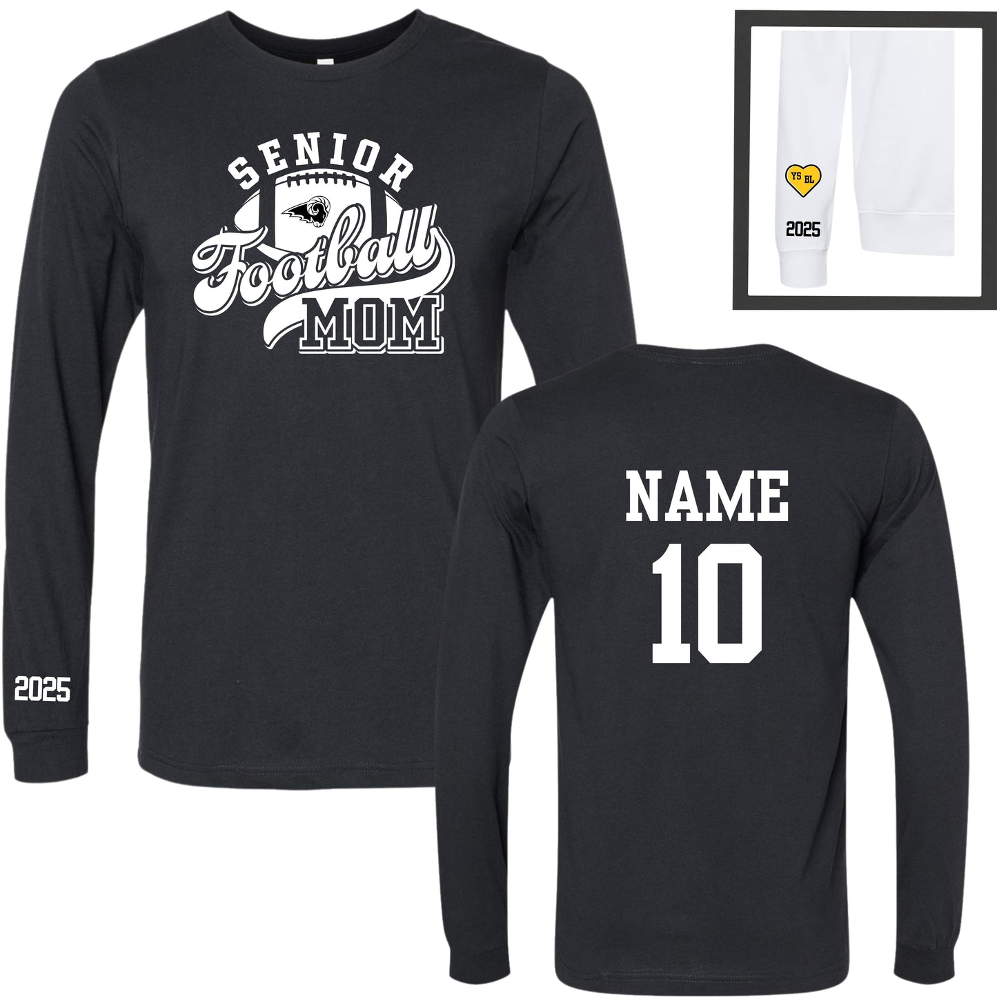 Senior Football Mom / Dad Long Sleeve T-Shirt - Black (2025)